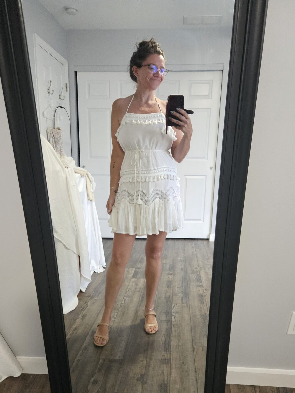 Saints+secrets White Halter Lace-Trim Summer Dress